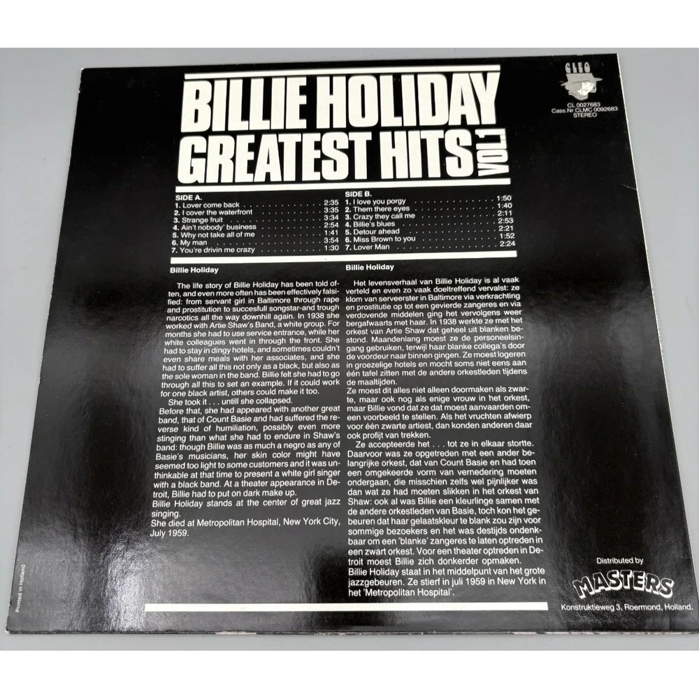 Billie Holiday Vinyl LP Greatest Hits Vol.‎ 1 import Holland / Soul Record - Picture 2 of 3